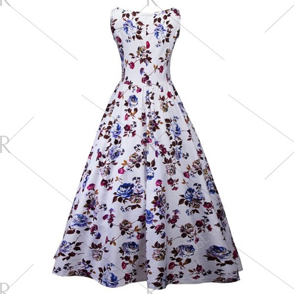 Vintage Floral Print High Low Midi Dress - Picture 4 of 7